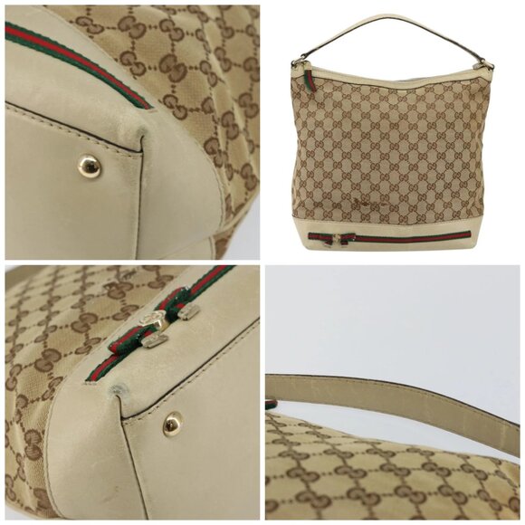 GUCCI GG Canvas Web Sherry Line Pretty Bag Beige Gold - Picture 11 of 15